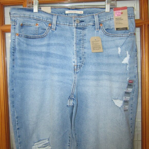 Levi's Wedgie Straight Cropped Jeans High Rise Women's 4 22W 24W NEW Rip - Picture 2 of 7